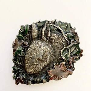 -sold- Vintage 70s Bergamot Brass Works Rabbit Woodland Buckle